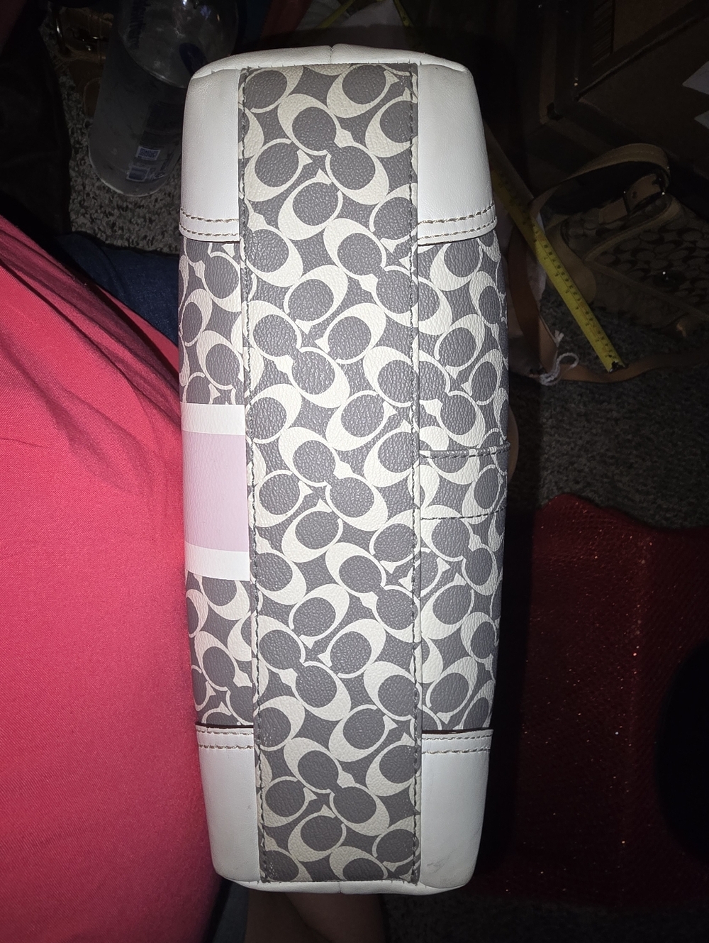 Coach Signature Tote in Gray, White & Pink - Picture 12 of 16